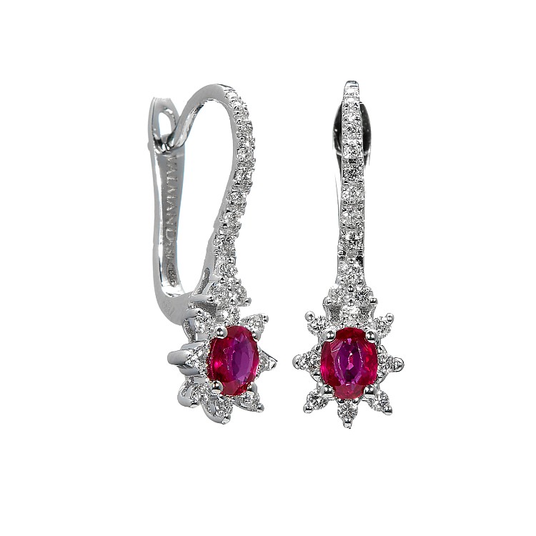 Fashion Gold Earrings with Ruby and Colorless Diamonds c3639