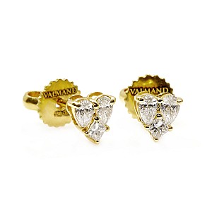 Heart Stud Earrings in Gold with Purple and Square Diamonds c3644