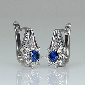 Earrings c006SfDi in Gold or Platinum with Sapphires and Diamonds