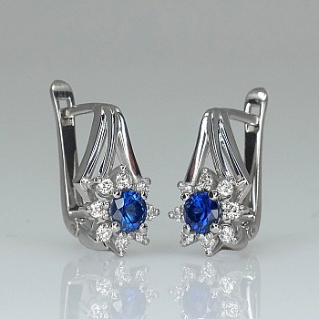 Earrings c006SfDi in Gold or Platinum with Sapphires and Diamonds