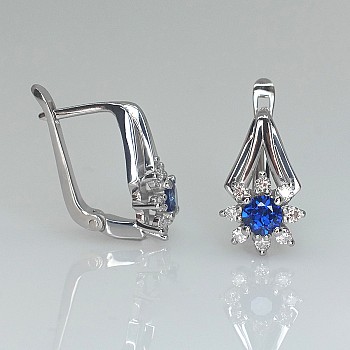 Earrings c006SfDi in Gold or Platinum with Sapphires and Diamonds