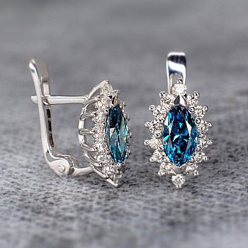 Kate Middleton Earrings in Gold with Blue and Colorless Diamonds c055DbmDi