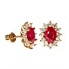 Kate Middleton Gold Earrings with Oval Rubies and Diamonds c055Rbdi