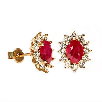 Kate Middleton Gold Earrings with Oval Rubies and Diamonds c055Rbdi