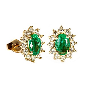 Gold Yellow Earrings Kate Middleton with Oval Emeralds and Diamonds c055SmDi
