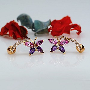 Butterfly Design Gold Earrings c1174sfamdi with Sapphires, Amethysts and Diamonds