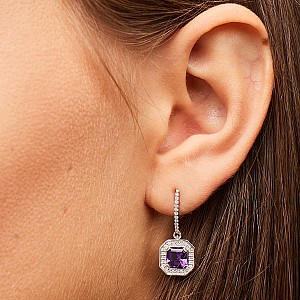 c1175Amdi Gold Earrings with Amethysts and Diamonds