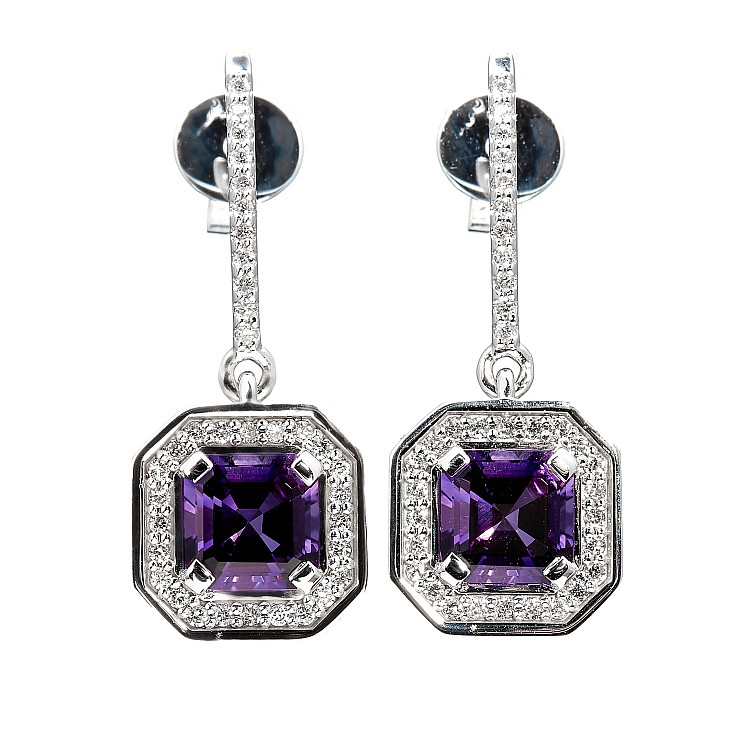 c1175Amdi Gold Earrings with Amethysts and Diamonds