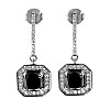 18K Gold Long Earrings with Cushion Black and Colorless Diamonds c1175DnChdi