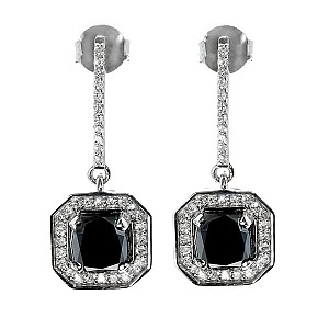 Gold Earrings with Black Cushion and Colorless Diamonds c1175DnChdi