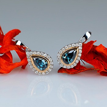 Earrings c1187DbpaDi in Gold or Platinum with Blue and Colorless Diamonds