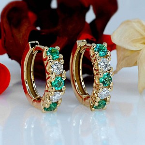 Earrings c122808smdi in Gold or Platinum with Diamonds and Emeralds