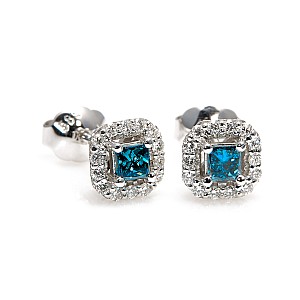 Earrings c122830dbpdi in Gold or Platinum with Princess Blue Diamond and Colorless Diamonds