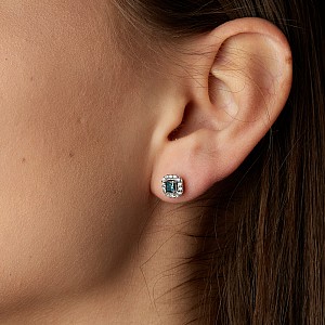 Earrings c122830dbpdi in Gold or Platinum with Princess Blue Diamond and Colorless Diamonds