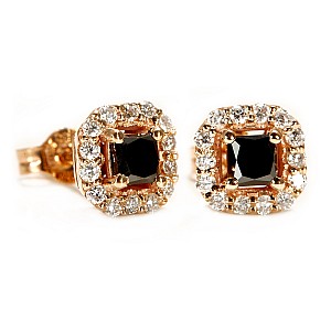 Goldohrringe mit schwarzen Princess-Diamanten und farblosen Diamanten c122830dnpdi