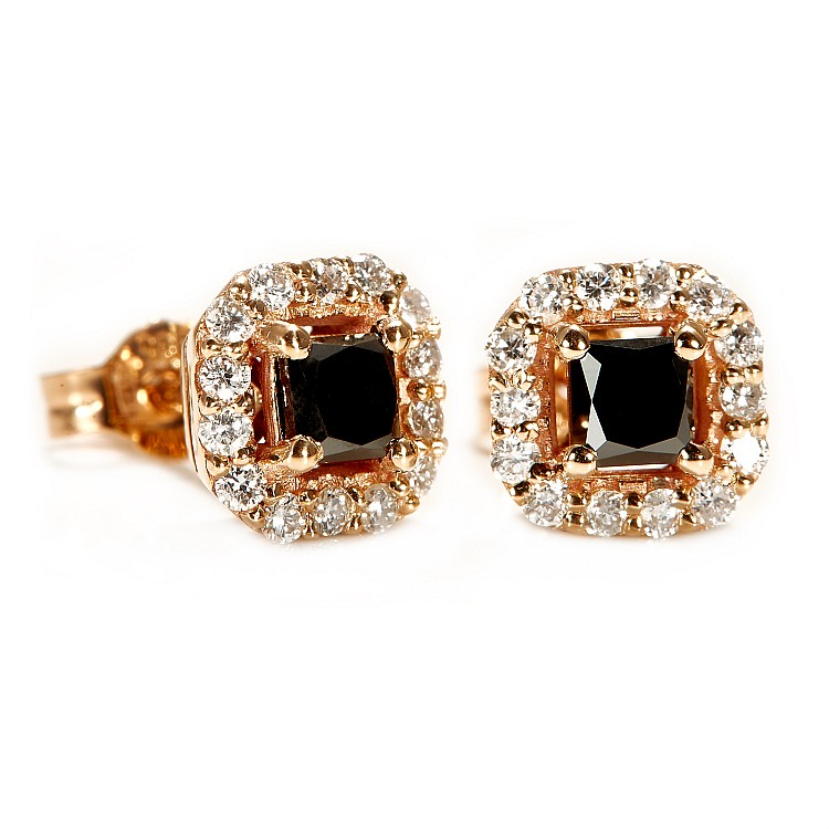 Gold Earrings with Black Princess Diamonds and Colorless Diamonds c122830dnpdi