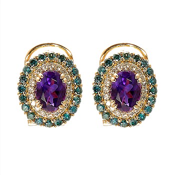 Vintage Gold Earrings with Amethysts and Diamonds c1529Amdi