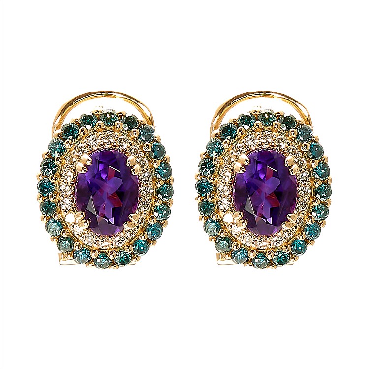 Vintage Gold Earrings with Amethysts and Diamonds c1529Amdi