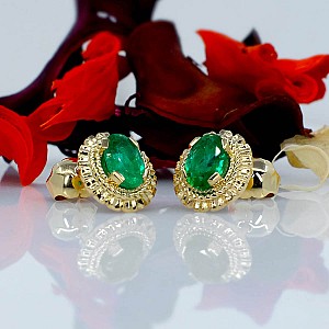 Earrings c1579Sm in Gold or Platinum with Oval Emeralds