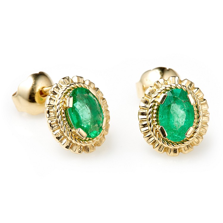 Earrings c1579Sm in Gold or Platinum with Oval Emeralds