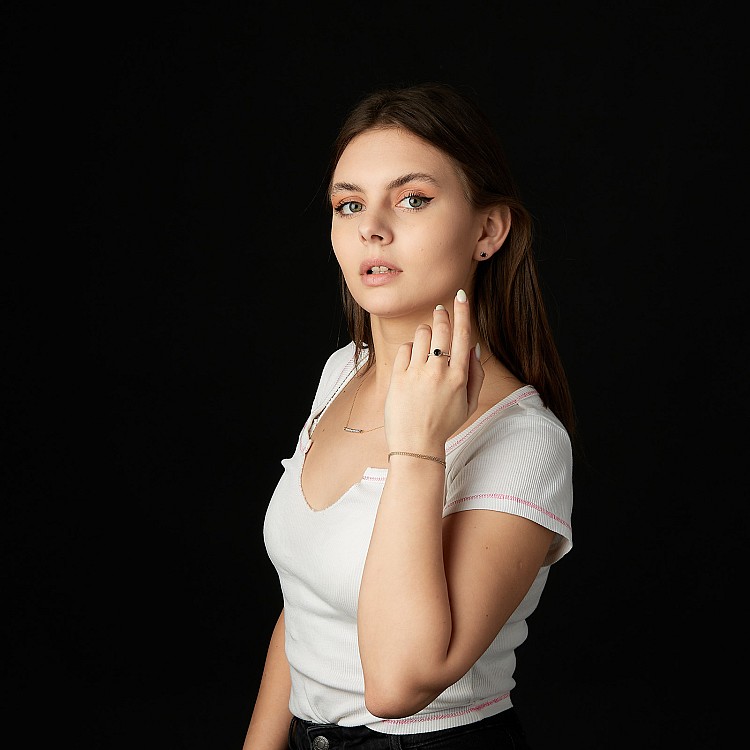 Stud Earrings c1626Dn in Gold with Black Diamonds