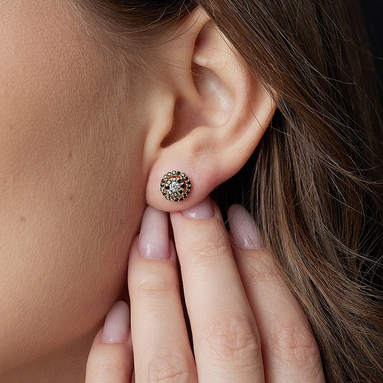 Gold or Platinum Earrings with Colorless and Black Diamonds c1647didn