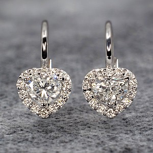 Gold or Platinum Earrings with Heart Diamonds c1866