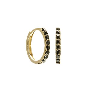 Small Creole Earrings in 14k Yellow Gold with Black Diamonds c1951Dn