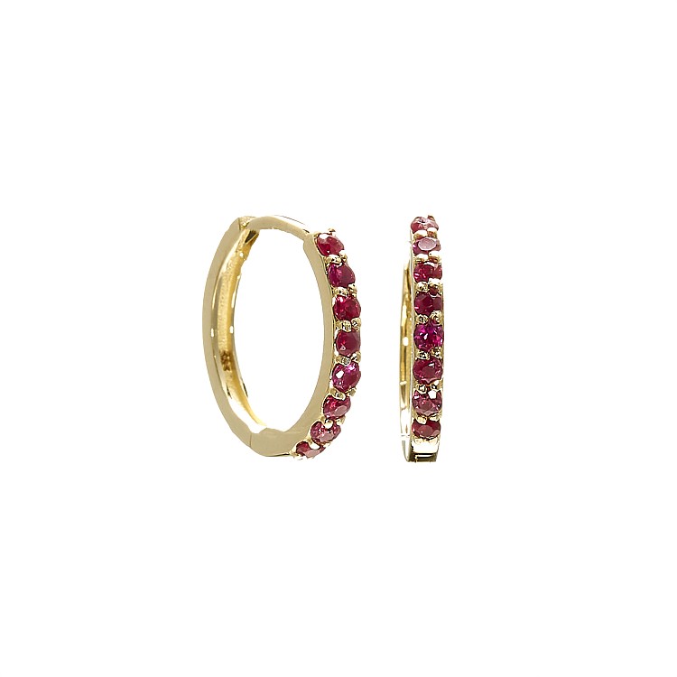 14k Yellow Gold Round Earrings with Small Rubies c1951Rb