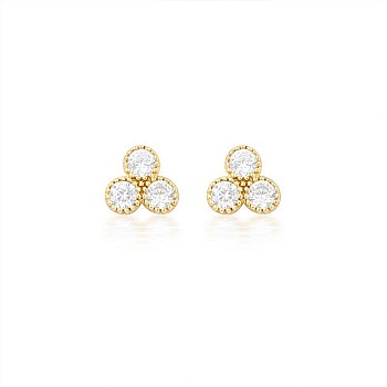 14k Yellow Gold Earrings with Colorless Diamonds c1954