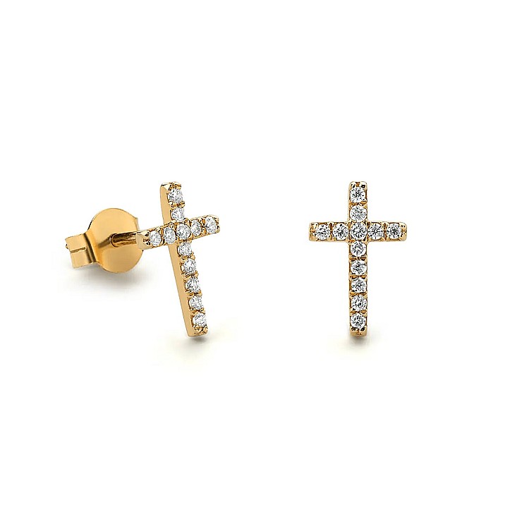 Cross Stud Earrings c1998 in Gold with Diamonds