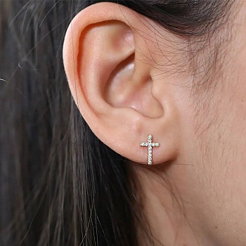 Cross Stud Earrings c1998 in Gold with Diamonds