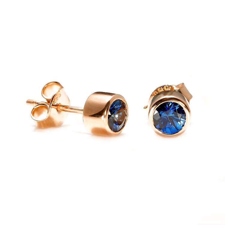 Gold Bezel Stud Earrings with Sapphires c20051Sf