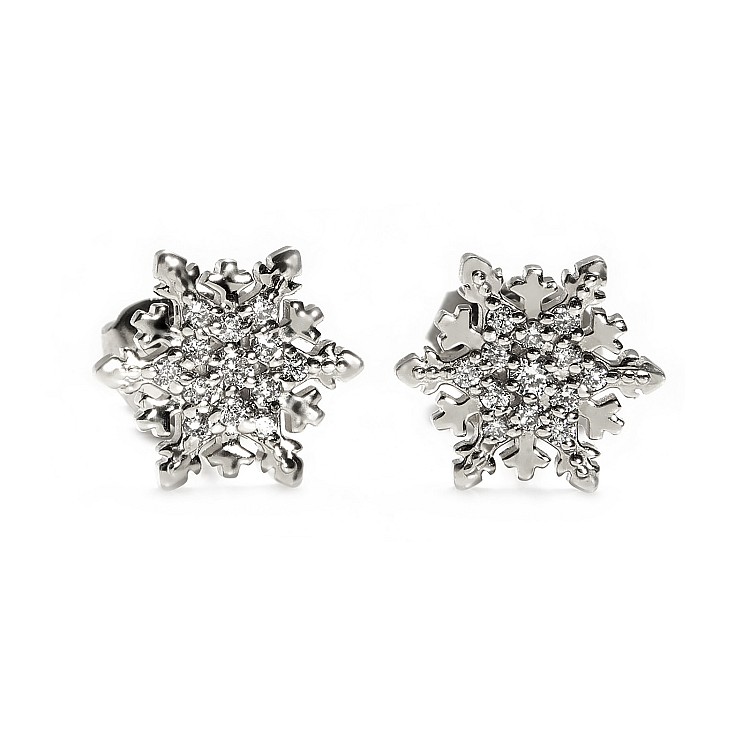 Earrings in the form of Snowflake from the designs of Frozen with Elsa in Gold with Diamonds c2117