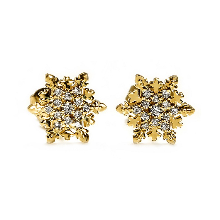 Earrings in the form of Snowflake from the designs of Frozen with Elsa in Gold with Diamonds c2117