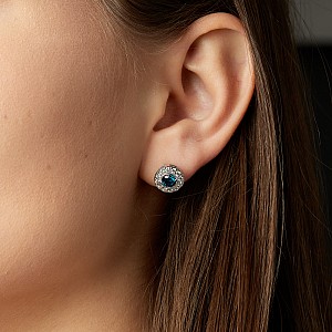 Earrings c2159Dbdi in Gold with Blue and Colorless Diamonds