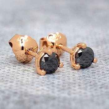 Stud Earrings c24062DN in Gold or Platinum with Black Diamonds