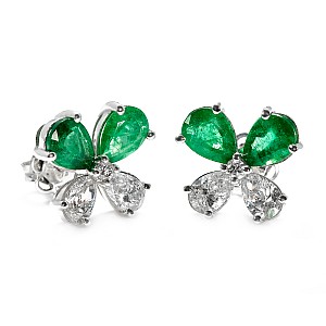 Gold Earrings with Emeralds and Pearl Diamonds GIA certified c2752SmDi