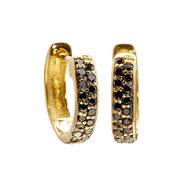 Huggie Earrings in 14k Yellow Gold with Black Diamonds c3127dn