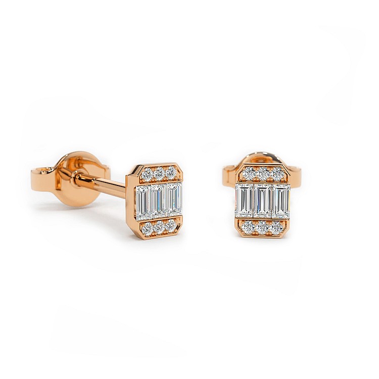 Mini Stud Earrings c3131DiemDi in Gold with Baguette Diamonds