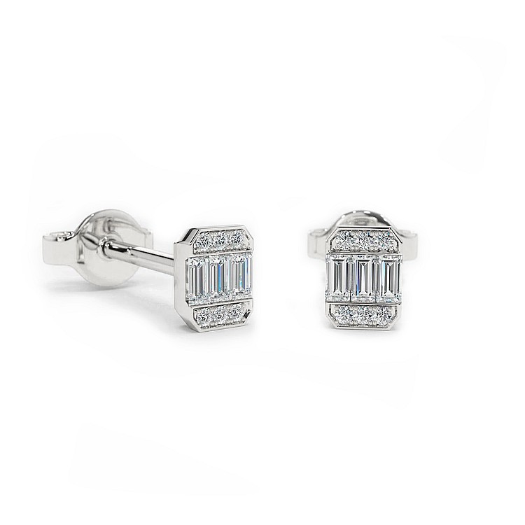 Mini Stud Earrings c3131DiemDi in Gold with Baguette Diamonds