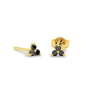 Gold Mini Trio Stud Earrings c3132dn with Black Diamonds