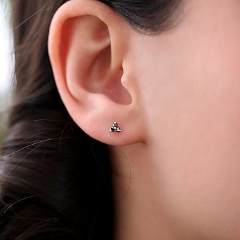 Gold Mini Trio Stud Earrings c3132dn with Black Diamonds