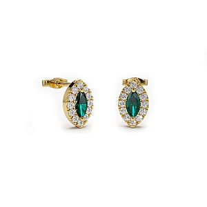 Halo Gold Earrings with Marquise Emeralds and Diamonds c3152Smdi