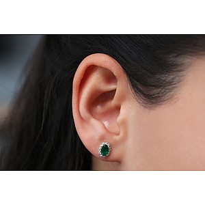 Gold Entourage Earrings with Oval Emeralds and Diamonds c3153Smdi
