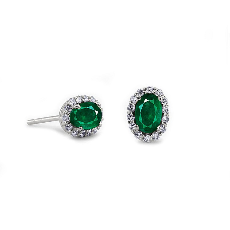 Gold Entourage Earrings with Oval Emeralds and Diamonds c3153Smdi