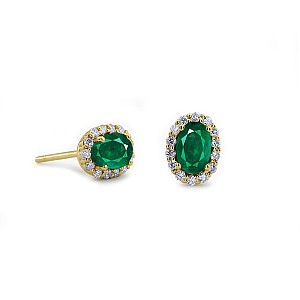 Gold Entourage Earrings with Oval Emeralds and Diamonds c3153Smdi
