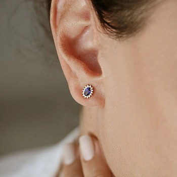 Earrings c3154sfdi in Gold with Oval Sapphires and Diamonds