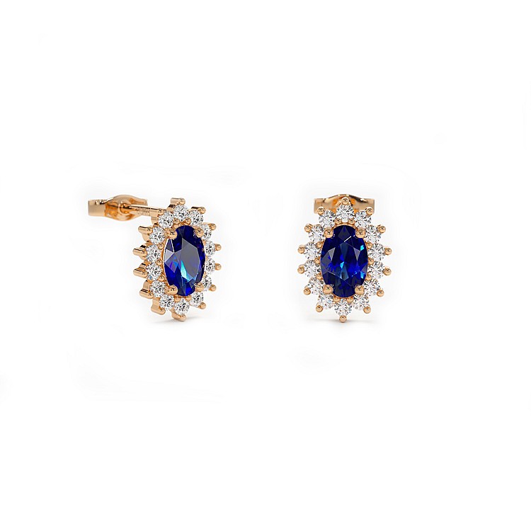 Earrings c3154sfdi in Gold with Oval Sapphires and Diamonds