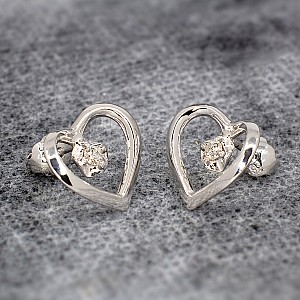 Gold or Platinum Heart Earrings with Diamonds c3229